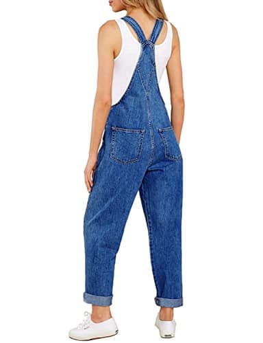 luvamia Flexclusive Women's Casual Adjustable Denim Bib Overalls Jeans Pants Fashion Loose Jumpsuits Overalls for Women Classic Blue Size Medium - Image 2