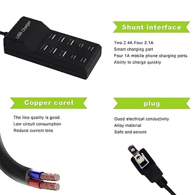 Wyssay USB Charger,50W USB Charging Station with 10-Port (6 USB-A Port & 4 USB-C Port) Compatible with iPhone 15/14/13/12/11/X/8/7/6 Phones, Watch,Tablets, Smartphones Black - Image 6
