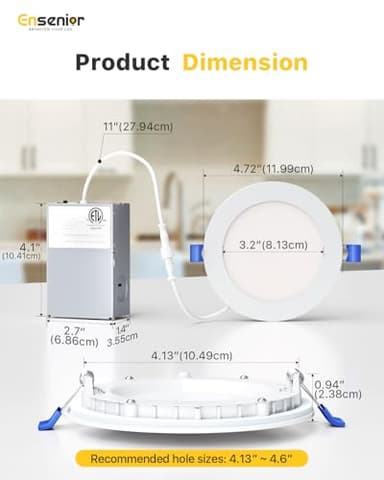 Ensenior 24 Pack 4 Inch LED Recessed Ceiling Light, Dimmable, 6000K Clear White, 750LM 9W 120V, High Brightness Canless Wafer Downlight - ETL&FCC&IC - Image 5