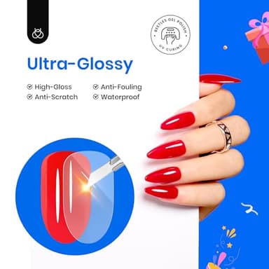 Beetles Extra Glossy Gel Top Coat - 15ml Clear Glossy No Wipe Top Coat Gel Nail Polish High Shine Long Lasting Nail Surface Protection Manicure Fall Nail Gifts for Women - Image 2