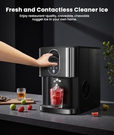 Nugget Ice Makers Countertop, Pellet Ice Maker Machine Dispenser with Water Reservoir, Self-Cleaning, 44lbs/24H Soft Chewable Ice Maker Machine for Home/Kitchen/Office, Black Stainless - Image 3
