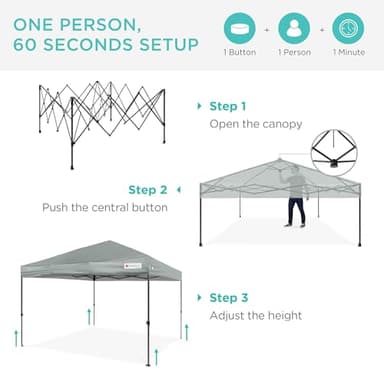 Best Choice Products 10x10ft 1-Person Setup Pop Up Canopy Tent Instant Portable Shelter w/ 1-Button Push, Case, 4 Weight Bags - Silver - Image 3