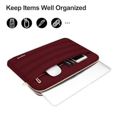 MOSISO 13.3 inch Laptop Case, 13-13.3 inch Puffy Laptop Sleeve Compatible with MacBook Air 13 13.6 M4 M3 M2 M1/Pro 13/Pro 14, HP Dell ASUS Lenovo,Polyester Horizontal Bag with Small Case, Red - Image 2