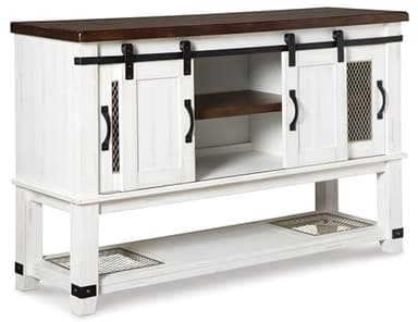 Signature Design by Ashley Valebeck Farmhouse Dining Room Server or Buffet Cabinet, White & Brown - Image 8