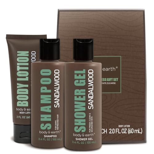 Birthday Gifts for Men BODY & EARTH Gift Sets for Men 3PC Mens Gift Set Gift Baskets for Men Includes Sandalwood Shower Gel Body Lotion Shampoo, Mens Gift Basket Christmas Gifts for Men Boyfriend - Image 1