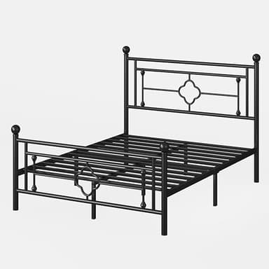 SHA CERLIN 14 Inches Queen Size Metal Platform Bed Frame/Vintage Iron-Art Headboard and Footboard/Mattress Foundation for Storage/No Box Spring Needed/Noise-Free/Easy Assembly/Black - Image 8