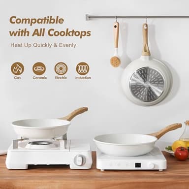 SENSARTE Nonstick Frying Pan Skillets, White Ceramic Coating Omelette Pans, Healthy Cookware Chef's Pan, Free of PTFE & PFAS (8+11Inch with Lid) - Image 6