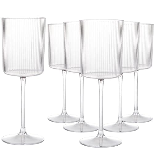 Ciaell 12 PCS Plastic Ribbed Wine Glasses - 10 OZ Plastic Square Wine Glasses with Stem - Disposable Champagne Cups for Parties & Weddings & Party - Image 1