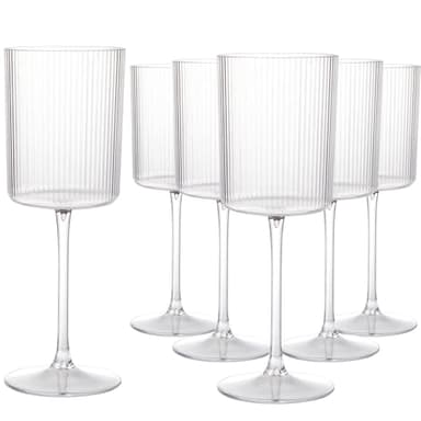 Ciaell 12 PCS Plastic Ribbed Wine Glasses - 10 OZ Plastic Square Wine Glasses with Stem - Disposable Champagne Cups for Parties & Weddings & Party - Image 1
