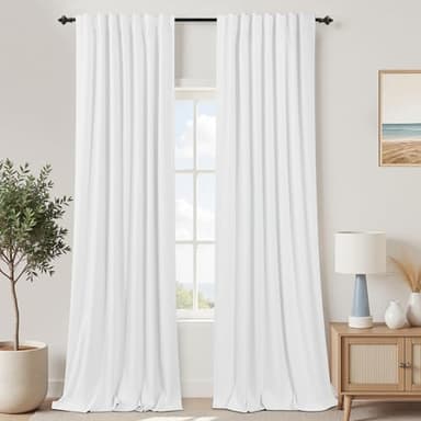 KOUFALL 132 Inch Tall Curtains for Large Window,Pleated Linen White Blackout 11FT 11 FT Curtains for Living Room 2 Panels Set - Image 9
