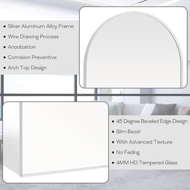 Minuover 24" x 36" Silver Arched Mirror, Modern Aluminum Alloy Metal Frame, Arch Bathroom Vanity and Wall Decor Mirror for Bathroom, Living Room, Bedroom, Entryway - Image 4