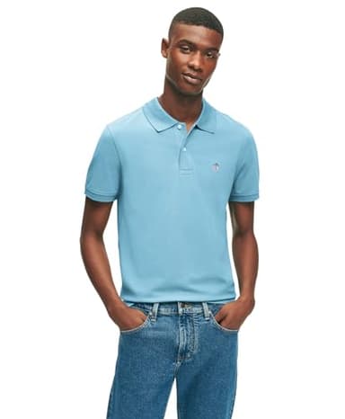 Brooks Brothers Men's Short Sleeve Cotton Pique Stretch Logo Polo Shirt, Adriatic Blue, Small - Image 1