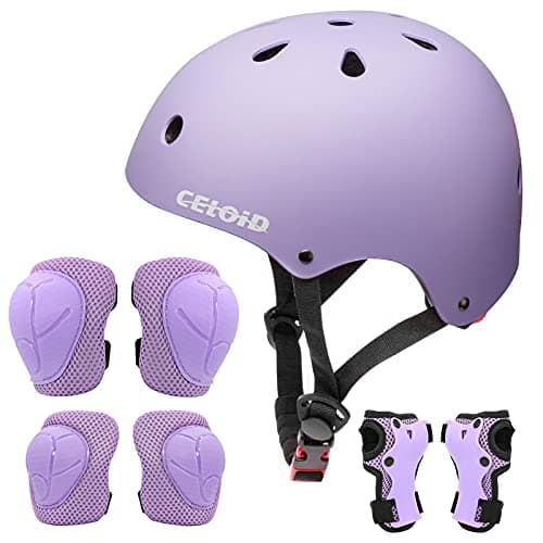 CELOID Kids Helmet Pad Set,Adjustable Kids Skateboard Bike Helmet Knee & Elbow Pads Wrist Guards 5-8 Years Kid Protective Gear Set for Girls Boys Bicycle Bike Roller Skating Scooter Rollerblade Sport - Image 1