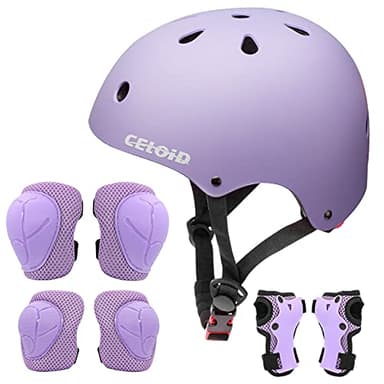 CELOID Kids Helmet Pad Set,Adjustable Kids Skateboard Bike Helmet Knee & Elbow Pads Wrist Guards 5-8 Years Kid Protective Gear Set for Girls Boys Bicycle Bike Roller Skating Scooter Rollerblade Sport - Image 1