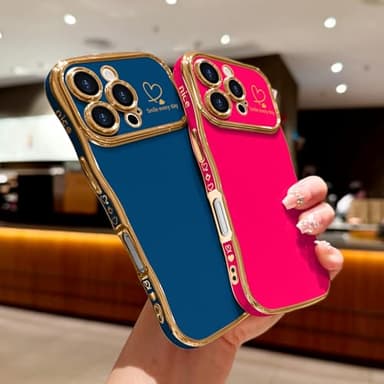 LCHULLE for iPhone 16 Pro Max Case for Women Girls, Cute Wave Frame Curly Shape with Love Heart Raised Camera Protection Cover Luxury Plating Shockproof Phone Case for iPhone 16 Pro Max, Hot Pink - Image 6