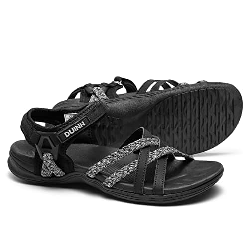 UBFEN Womens Hiking Sandal Sport Sandal Straps with Adjustable Hooks Arch Support Vacation Casual Comfortable Outdoor Adventure Camping Size 6 Black Grey - Image 1