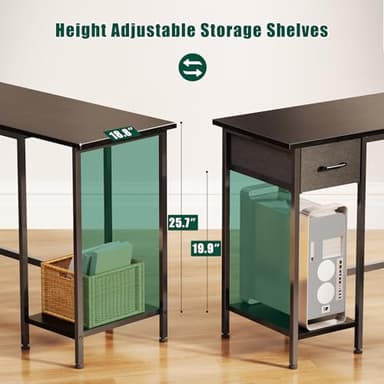 Korfile 66" L Shaped Computer Desk, 94.4'' Home Office Desk with Power Outlets, 4 Adjustable Storage Drawers & 2 Monitor Stands, Large Two Person Gaming Table for Writing Study, Black - Image 8