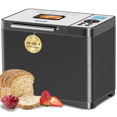 KBS 2LB Bread Maker, 19-in-1 Automatic Bread Machine Stainless Steel with Ceramic Pan,15H Timer&1H Keep Warm, Sourdough, Gluten-Free, 650W Bread Maker Machine with 3 Loaf Sizes 3 Crust Colors, Recipes - Image 1