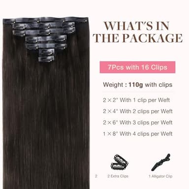 GOO GOO Clip in Hair Extensions Real Human Hair, Remy Human Hair Extensions Clip ins for Women, Natural Human Hair, 20inch 110g 7Pcs, 2 Dark Brown - Image 2