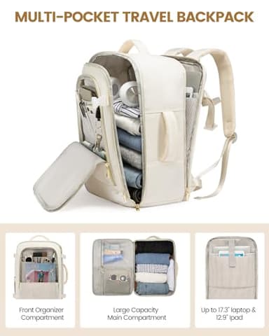 LOVEVOOK 40L Travel Backpack for Women, Carry On Flight Approved, Large Personal Item Bag, Fits 17 inch Laptop, TSA Approved Luggage with 3 Packing Cubes, Waterproof Weekender Gym Backpack - Image 5