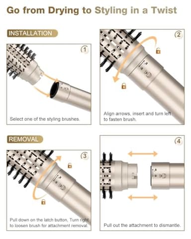 7MAGIC 6 in 1 Multi Hair Styler Dryer Brush, 110,000 RPM High-Speed, Negative Ionic, Fast Drying for Professional Blow Dry, Curling, Volumizing, Straightening and Styling, Gold - Image 9