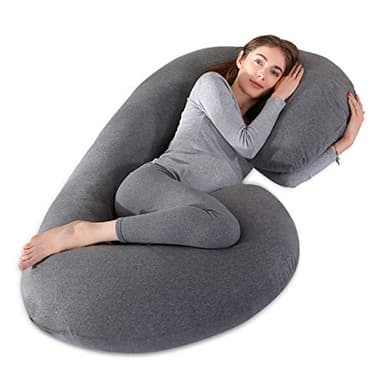 𝐏𝐫𝐞𝐠𝐧𝐚𝐧𝐜𝐲 𝐏𝐢𝐥𝐥𝐨𝐰 𝐂𝐨𝐯𝐞𝐫 COSMOPLUS C Shaped Full Body Pillow Case 𝐂𝐨𝐯𝐞𝐫 for Maternity,Stretchy Cool Breathable Jersey Fabric,Provides Sleep and Pregnancy Support,Heather Grey - Image 5