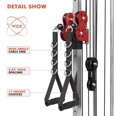Mikolo Wall Mount Cable Station, Cable Crossover Machine with Dual Pulley System and 18 Adjustable Positions for Home Gym Fitness Equipment - Image 4