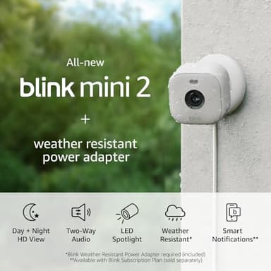 Blink Mini 2 + Weather Resistant Adapter — Indoor/Outdoor Home Security & Pet Camera(s) with HD video, motion detection, and built-in spotlight — 2 cameras (White) - Image 7