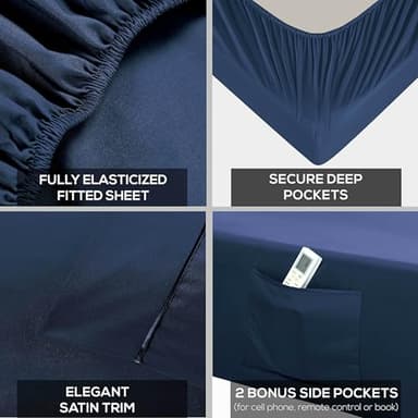 Mueller UltraTemp King Size Sheets Set – 6 Piece Premium Bedding, Silky Soft 1800 Thread Count, Cooling, Deep Pocket up to 16", Breathable Heat Transfer, Wrinkle-Resistant & Hypoallergenic, Navy - Image 4