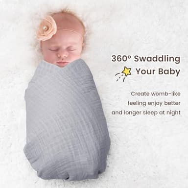 david's kids 4 Pack Baby Muslin Swaddle Blankets 47" x 47", 100% Cotton Swaddling Blankets Wrap for Boys Girls, Ultra Soft Breathable Receiving Blanket, New Born Essentials, Green&Grey&Blue&Beige - Image 5