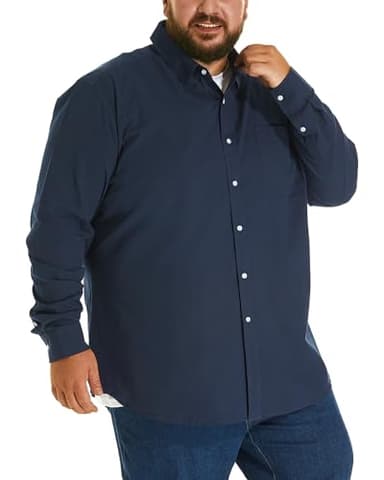 HOdo Big and Tall Mens Cotton Button Down Shirt Navy 5XL - Image 4
