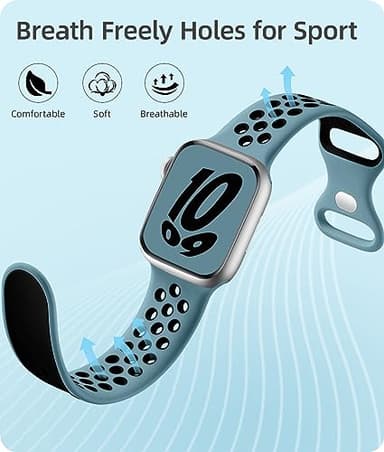 Keponew Sport Bands Compatible with Apple Watch Bands for Men Women 49mm 46mm 45mm 44mm 42mm 41mm 40mm 38mm, 6 Pack Sport Breathable Soft Silicone Strap for iWatch Bands Ultra3/2/1 SE Series 11 10 9-1 - Image 2