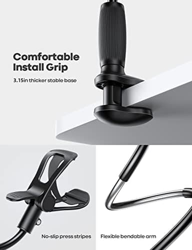 Lamicall Gooseneck Phone Holder for Bed - [Upgraded Stable Clip] for Desk, Headboard, Bed, Bedside, Table, Flexible Gooseneck Long Arm Stand, Overhead Cell Phone Clamp Mount, for All 4-7” Devices - Image 6