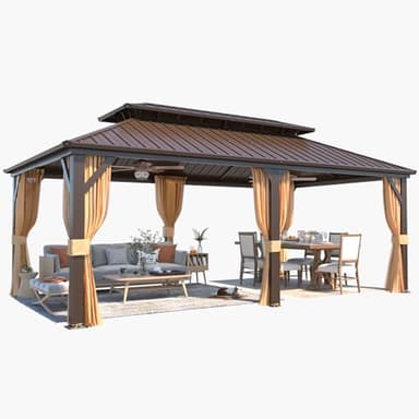 YOLENY 12' X 20' Hardtop Gazebo, Galvanized Steel Ventilation Double Roof Aluminum Frame, Curtains and Netting Included, Outdoor Gazebo for Garden, Patio, Lawns, Parties - Image 9