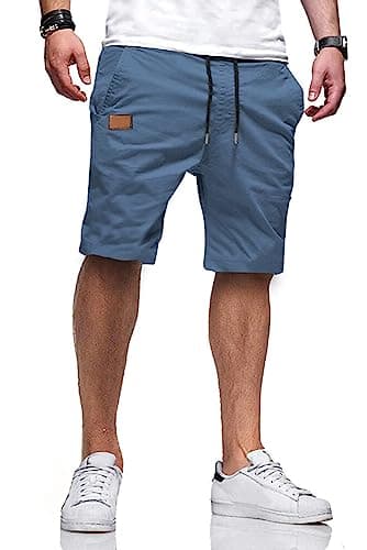 JMIERR Mens Casual Shorts - Cotton Drawstring Summer Hawaiian Beach Stretch Waist Twill Chino Dress Golf Travel Essentials Shorts with Pockets for Men 9 Inch Inseam, 3XL, S3 Blue 2 - Image 1