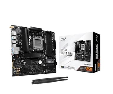 ASRock AMD B850M Pro A WiFi 6E Socket AM5 Ryzen 9000/8000/7000 Series DDR5 8000+ (OC) MHz 256GB Micro ATX Motherboard M.2 SATA3 6.0 Gb/s PCIe 5.0 BIOS Flashback 2.5G LAN - Image 1