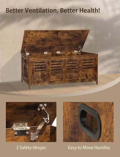 DINZI LVJ Litter Box Enclosure Furniture for 2 Cats, Top Opening Hidden Litter Box with Double Rooms, Dual Cat House with Good Ventilation, 47.2" Wooden Cat Washroom, Box Cabinet, Rustic Brown - Image 4