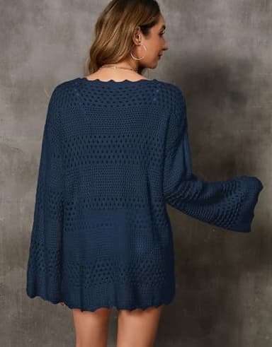 Alsol Lamesa Women’s Swimsuit Crochet Cover Up Summer Long Sleeve Knit Bathing Suit Cover Up Swimwear Mesh Tops - Image 4