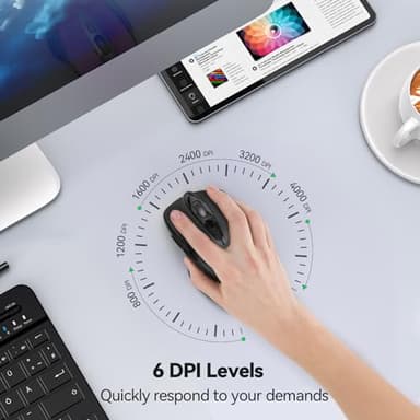 TECKNET Wireless Silent Mouse, Quiet Click, 2.4G Optical Cordless Mouse, 6 Adjustable 4000 DPI, Computer Mice for Laptop, Chromebook - Black - Image 4
