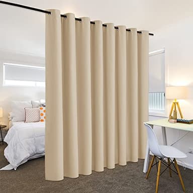 RYB HOME Decor Freestanding Office Partition Wall Divider Curtain, Grommet Top Contemporary Blackout Curtain Panel for Home Theatre/Bedroom/Garage, 9 ft Tall x 15 ft Wide, Cream Beige, 1 Piece - Image 3