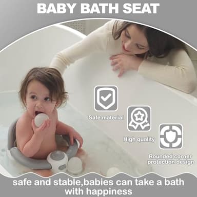 Trankerloop Baby Bath Seat for Babies 6 Months & up, Non-Slip Toddler Bath Seat for Baby & Newborn, Sit Up Bath Seat for Baby,Grey - Image 2