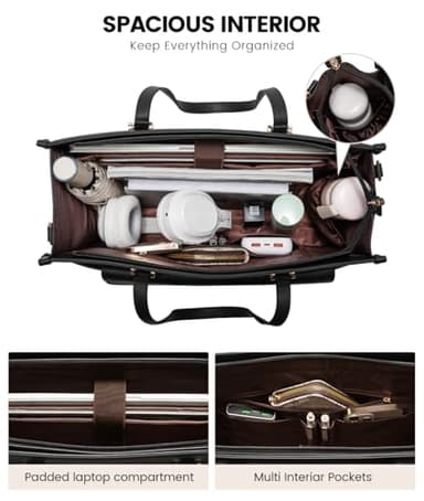 LOVEVOOK Laptop Bag for Women, 17.3'' Laptop Tote Purse 2-in-1 Professional Work Bag Business Briefcase with Clutch Purse, Waterproof Leather Computer Handbag for Teacher Office Travel - Image 2