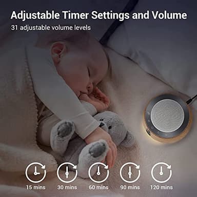 BGOVERSS White Noise Sound Machine with 20 Soothing Sounds, 10 Colors Night Light Sleep Machines Home Office Travel, 5 Timers and Memory Feature Sound Machine for Nursery Baby Kids Adults (Wood) - Image 4