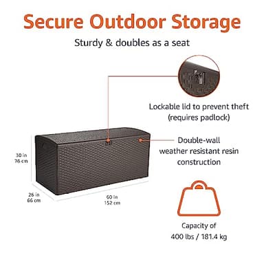 Amazon Basics Outdoor Patio Storage Box 150 Gallon Deck Box, Waterproof and Weather-resistant, Furniture Cushions Garden Tools, Brown - Image 3