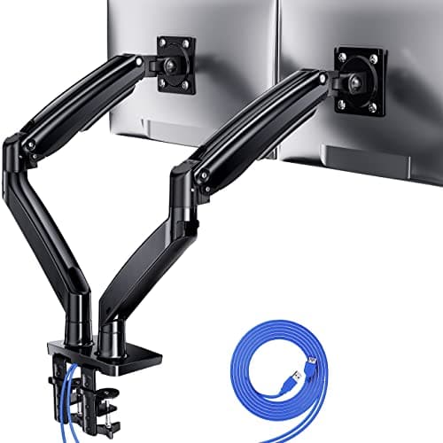 ErGear Dual Monitor Desk Mount up to 40 inches Screens, Max 26.4lbs Capacity Each, Heavy Duty Ultrawide Monitor Arm with USB Ports, Height Adjustable Monitor Stand, VESA 75x75mm or 100x100mm, Black - Image 1