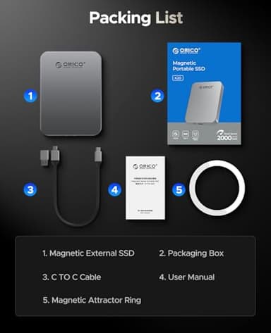 ORICO 2TB Magnetic Portable SSD, Metal Body, 4K 120 fps ProRes HDR Record and Store, Up to 460MB/s, USB C&A 2 in 1 Cable, External SSD Compatible with iPhone 16 Pro Max, Tablet, Computer - K5PLUS - Image 8