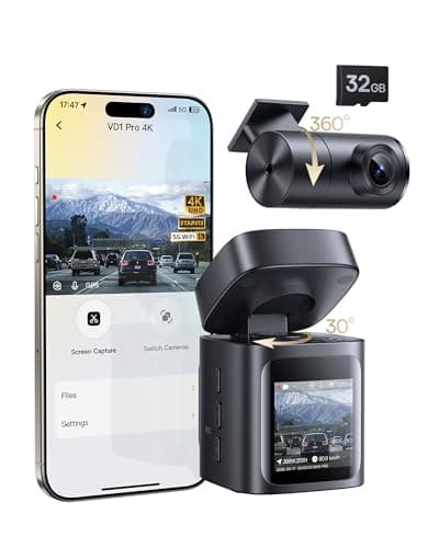 Baseus VD1 Pro Solar Dash Cam Front and Rear, 4K+1080P Dash Camera for Cars, Hardwire-Free Parking Mode, Starvis Night Vision, 32 GB Card Included, 5GHz WiFi, GPS, 170°Wide Angle,Voice Control - Image 1