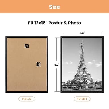 upsimples 12x16 Picture Frame Black 3 Pack, Scratch-Proof Poster Frames 12 x 16 for Photo Gallery - Slide-In Strips, Horizontal or Vertical Wall Mounting - Image 6