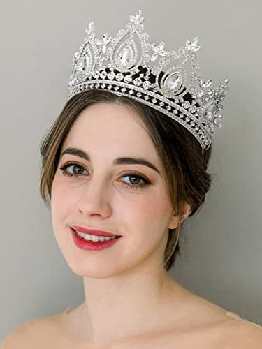 SWEETV Queen Crown for Women,Wedding Tiara for Bride,Princess Tiara,Quinceanera Pageant Crown Diadem,Crystal Headpiece for Birthday Prom,Silver - Image 4