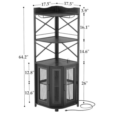 Aheaplus Corner Bar Cabinet with Power Outlet, Industrial Wine Cabinet with LED Strip and Glass Holder, 5-Tiers Liquor Cabinets Bar Unit for Home, Corner Display Cabinets for Small Space, Black - Image 2